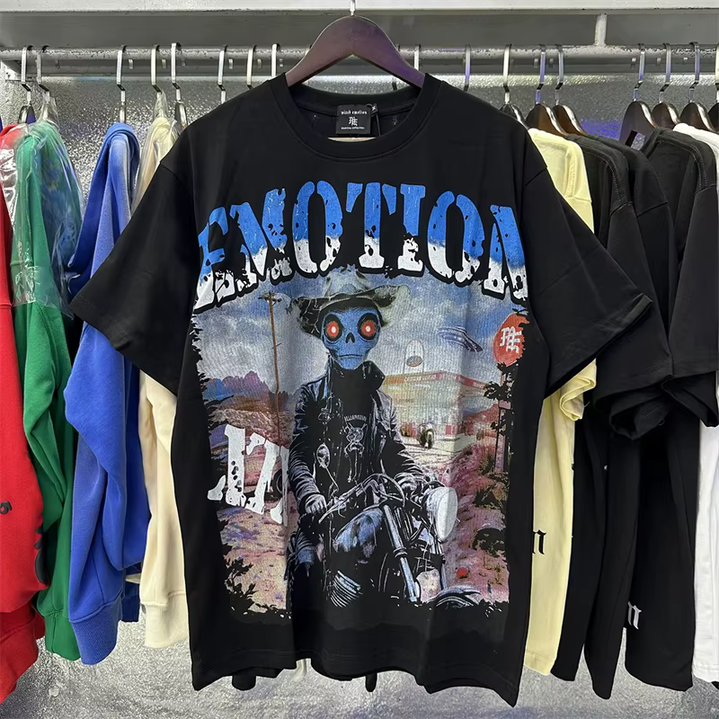 T-shirts MIXED EMOTION pour hommes et femmes, streetwear, imprimé ange, haut d'été, col rond, manche