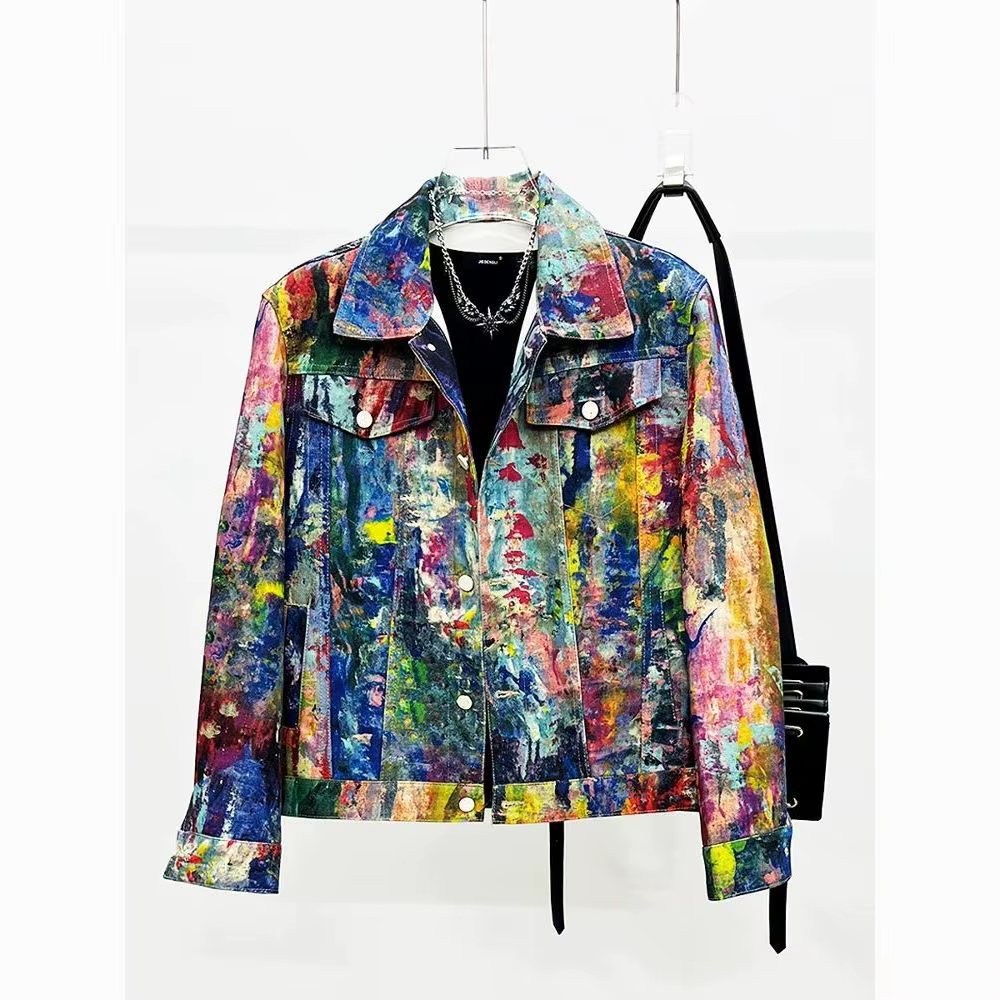 Veste en jean Y2K printemps-automne pour homme, style décontracté et ample, avec peinture personnali