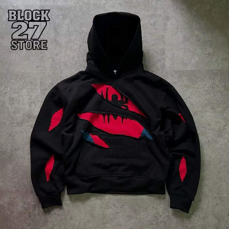 Sweat-shirt à capuche pour homme, style rétro américain, patchwork araignée, fermeture éclair, Haraj