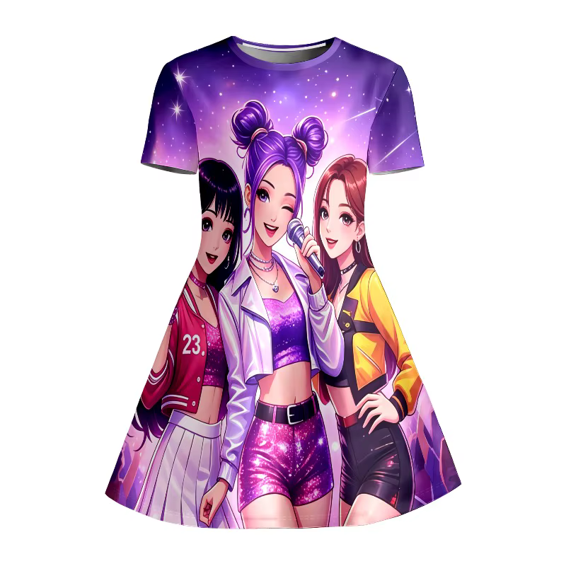 Robe imprimée Girl K-Pop Star Group, robe t-shirt à manches courtes violet Galaxy, adaptée aux cadea