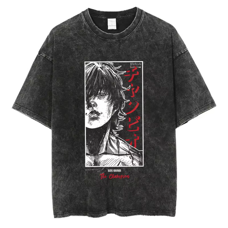 Anime Baki Haman t-shirts Harajuku Vintage 100% coton 2024 nouveau T-shirt lavé pour hommes Hip Hop 