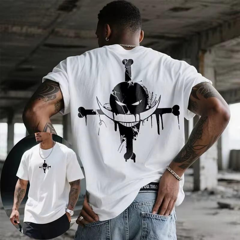 T-shirt à manches courtes imprimé Barbe Blanche ONE PIECE Animation Derivatives, unisexe, mode décon