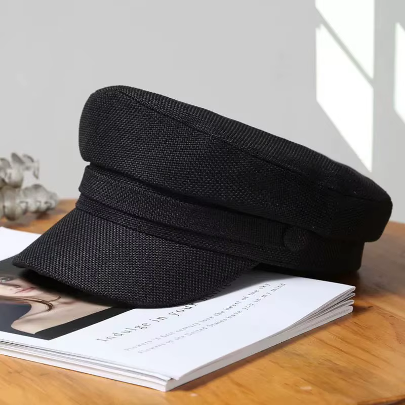 Chapeau d'été pour femme, style rétro britannique, couleur unie, respirant, casquette plate, casquet