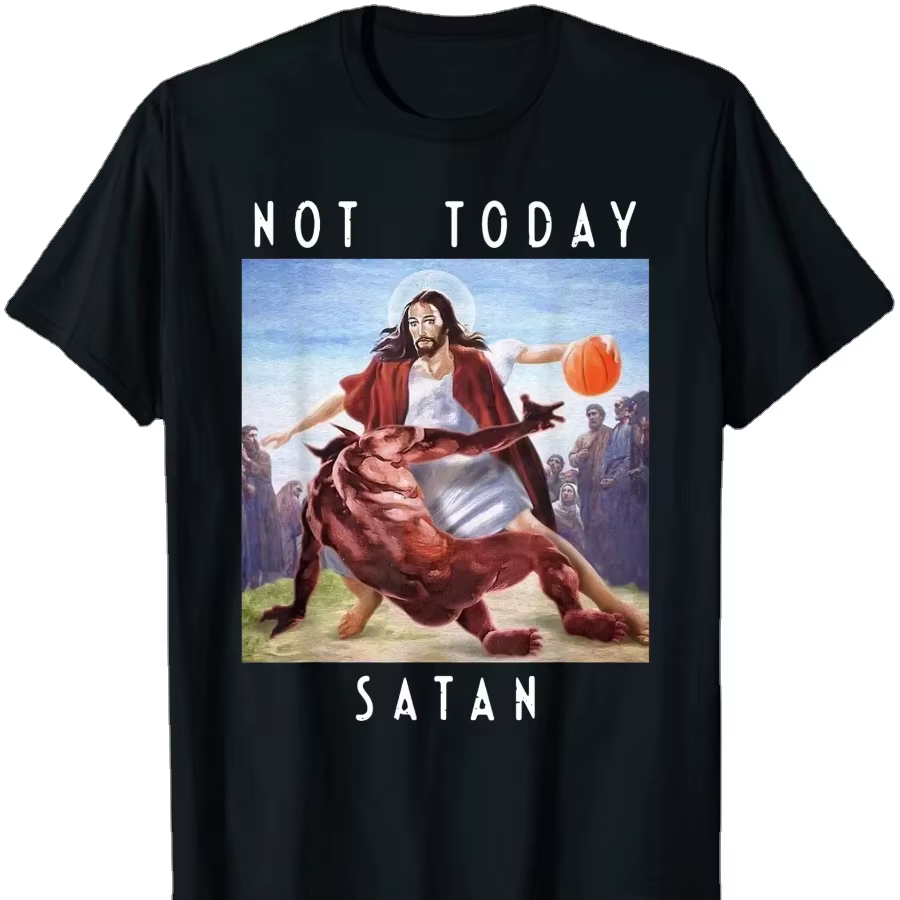 T-shirt pour hommes, en coton, à manches courtes, col rond, avec inscription « Not Today Satan Jesus