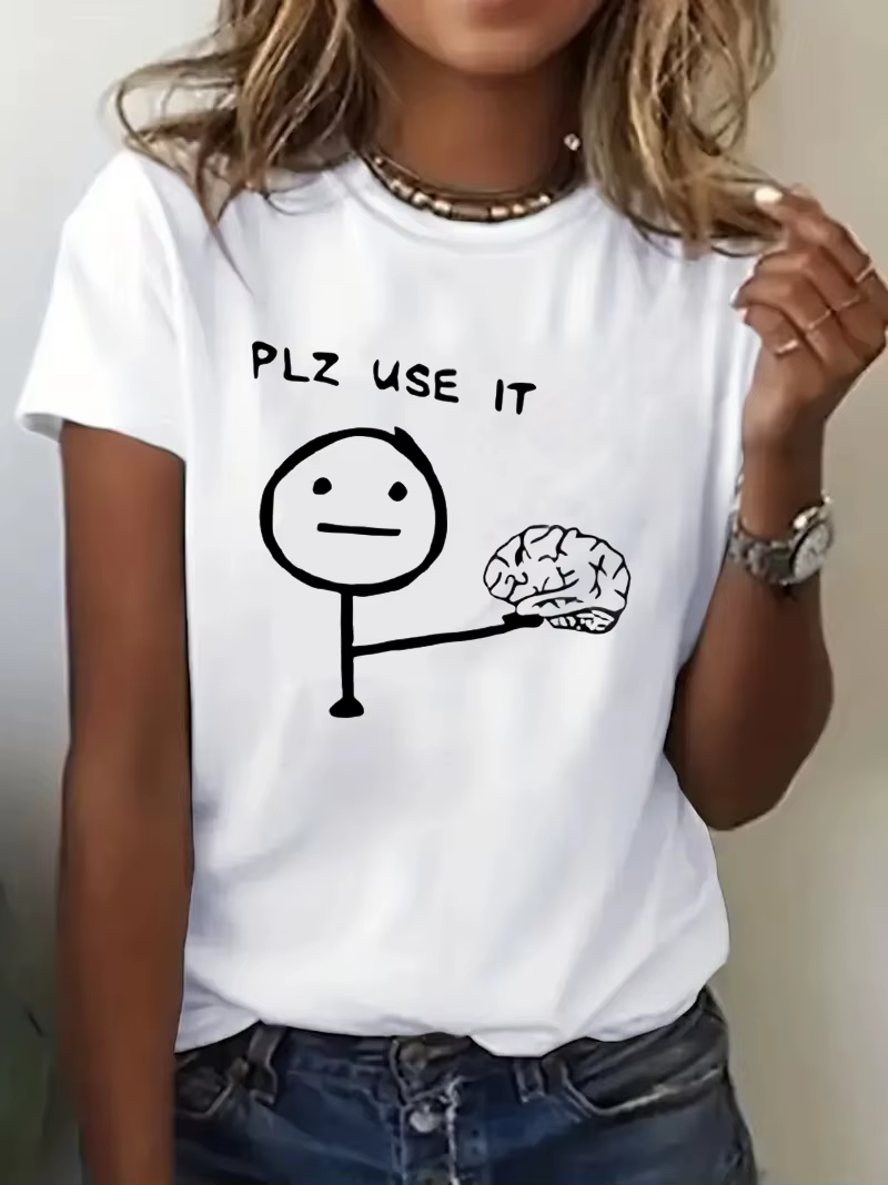 T-shirt drôle humoristique "PLZ USE IT" cerveau imprimé à manches courtes T-shirt vêtements haut T-s