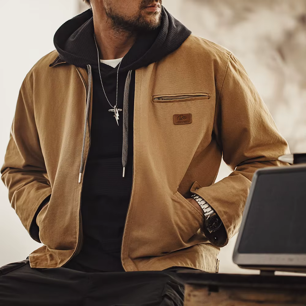 Maden – veste rétro pour hommes, manteau de chasse en toile lourde, col à revers, vestes de travail 