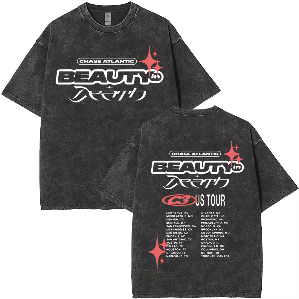 T-shirts vintage délavés Chase Atlantic Lost in Europe and UK Tour 2026 pour hommes et femmes, style