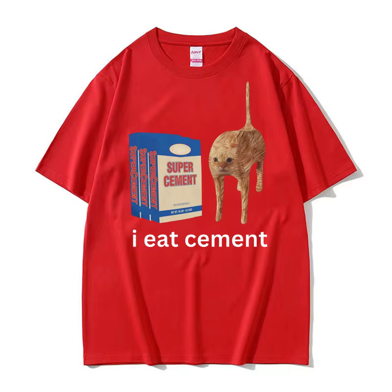 T-shirt 2026 « I Eat Cement » – Impression Meme Chat Amusant, Sarcastique, Offensant, Aléatoire – T-