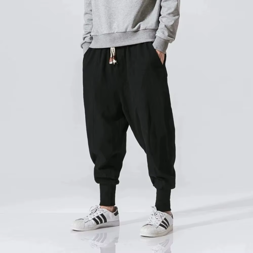 Hommes sarouel Streetwear coton lin Joggers nouveau Baggy Hip Hop mode pantalon décontracté solide p