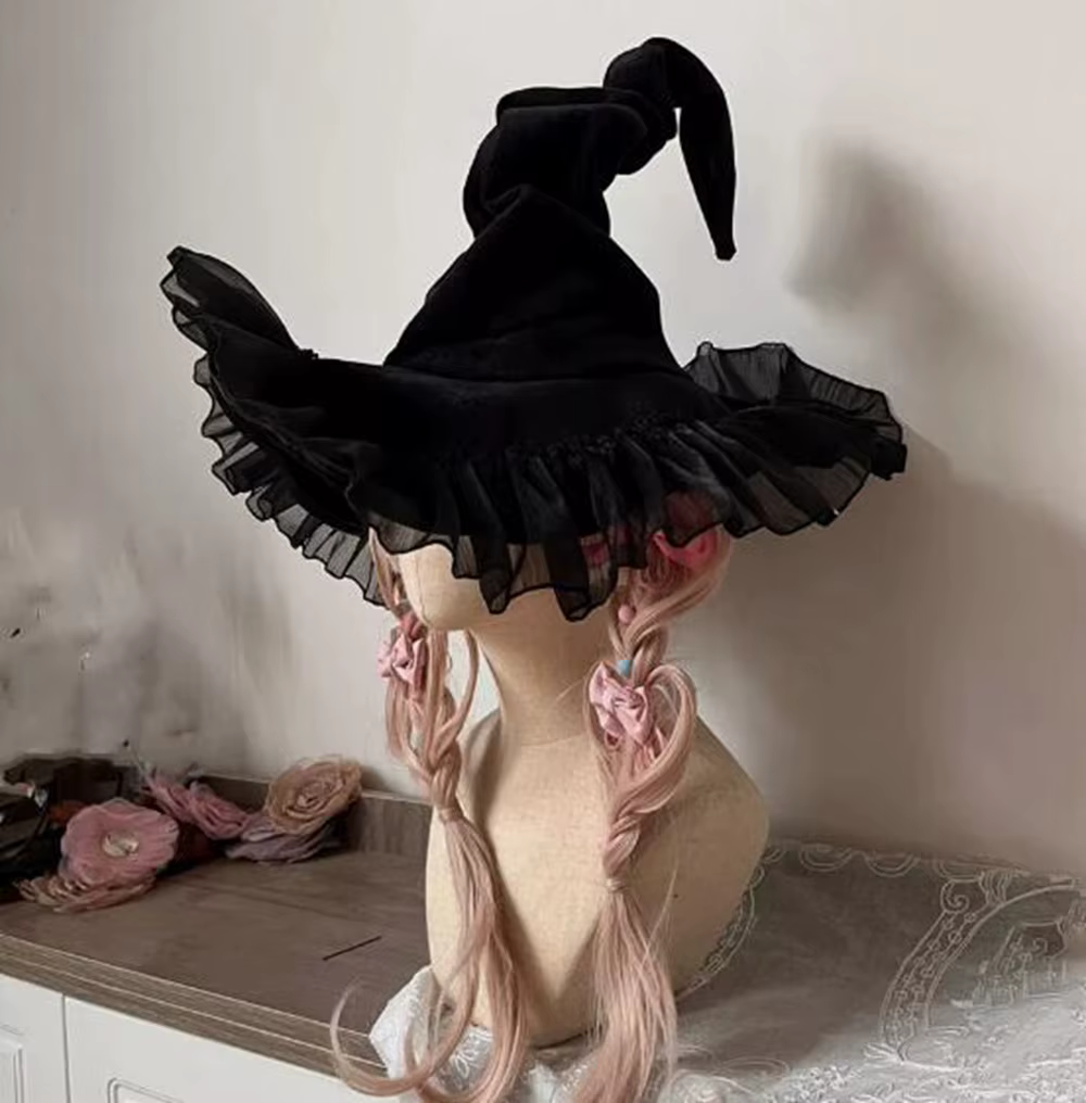 Chapeau de sorcière gothique Halloween chapeau de sorcière sombre pour casquettes de fête Cosplay Ha