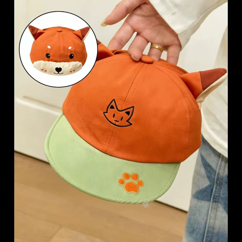 Casquette de baseball amusante à oreilles de renard, style dessin animé, réversible, chapeau de sole