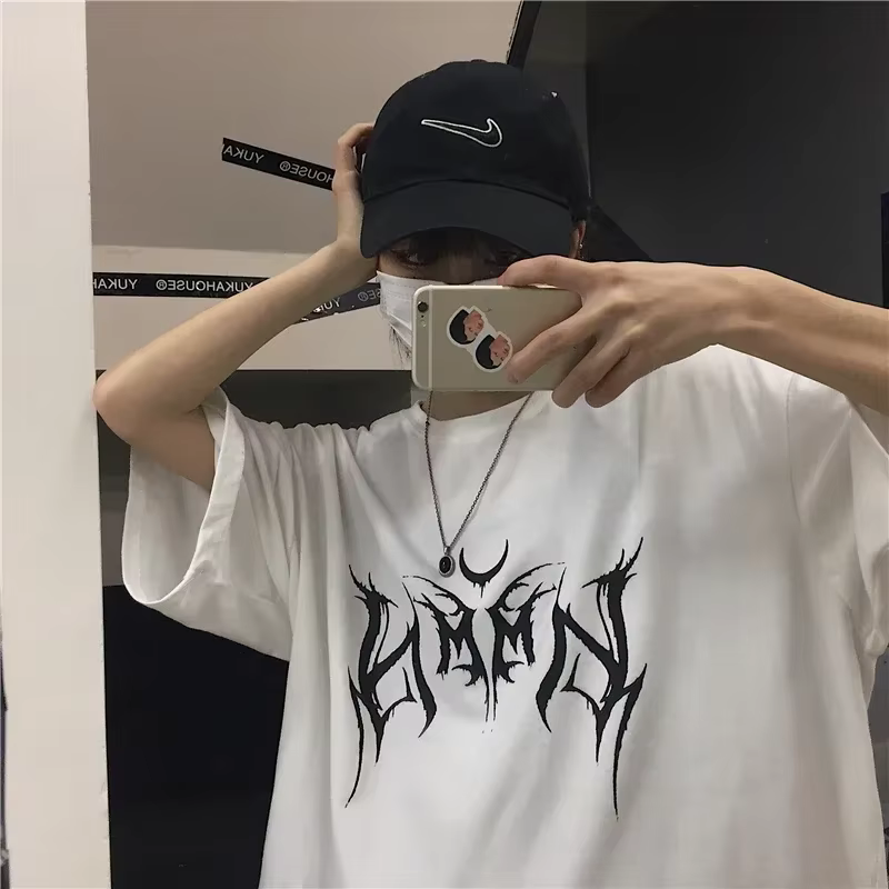 Femmes T-shirt Hip-Hop Lâche Gothique Punk Lettre Imprimé T-Shirt À Manches Courtes Harajuku Streetw