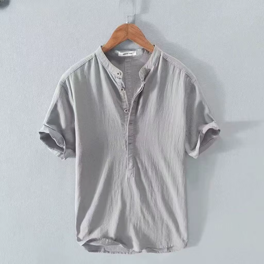 Chemises en coton et lin pour hommes, légères à manches longues, Henley Streetwear, chemise de plage