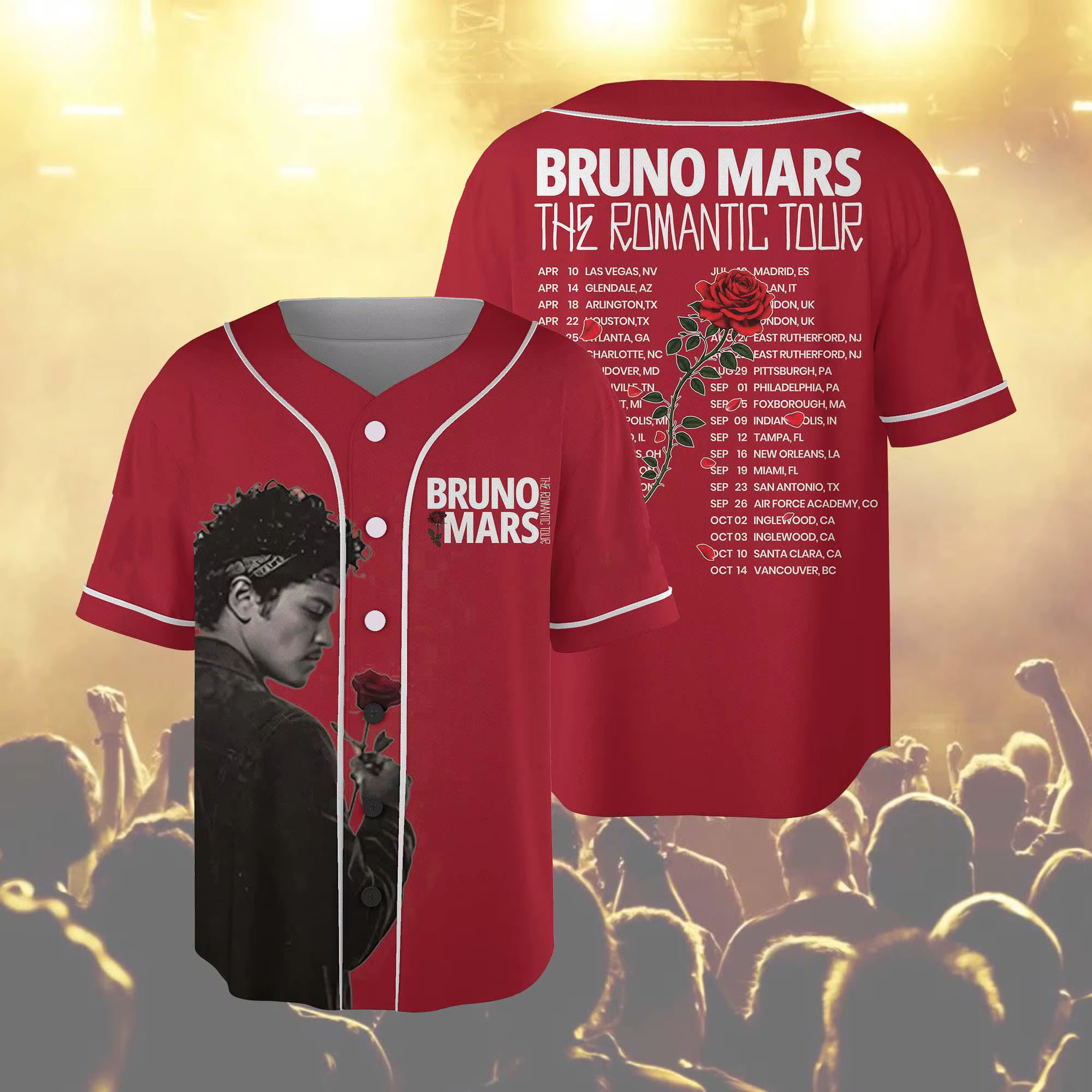 Bruno Mars The Romantic Tour 2026 Maillot de baseball, T-shirt de concert rétro, cadeau vintage pour