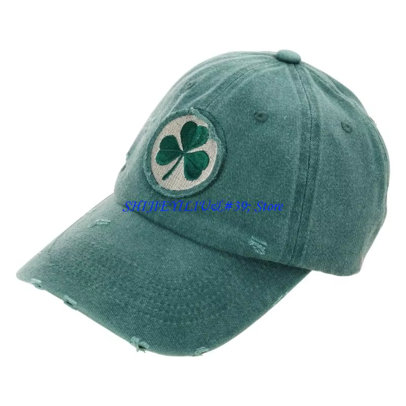 Casquette en coton brodée feuilles trèfle vertes E21F, parfaite pour fête Saint-Patrick les événemen