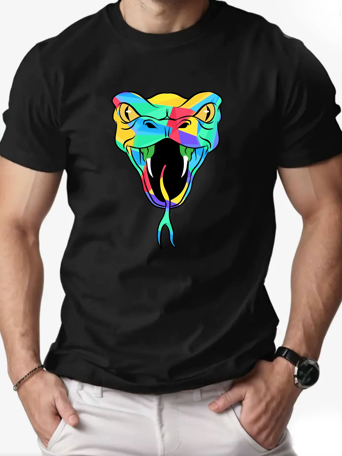 T-Shirt homme 100% coton dessin animé Animal serpent imprimé été surdimensionné col rond respirant d