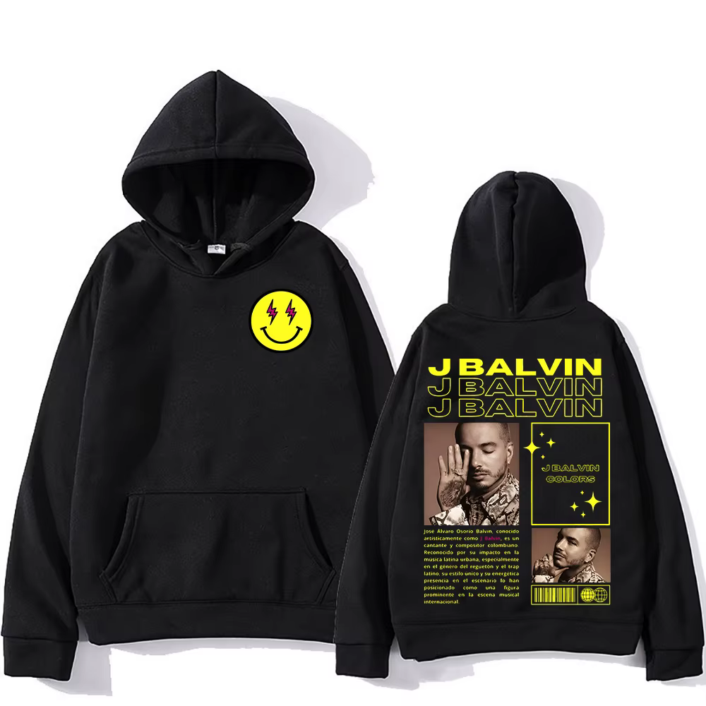 J Balvin-Sweat à capuche classique vintage pour hommes et femmes, pulls décontractés, sourire PVD, m