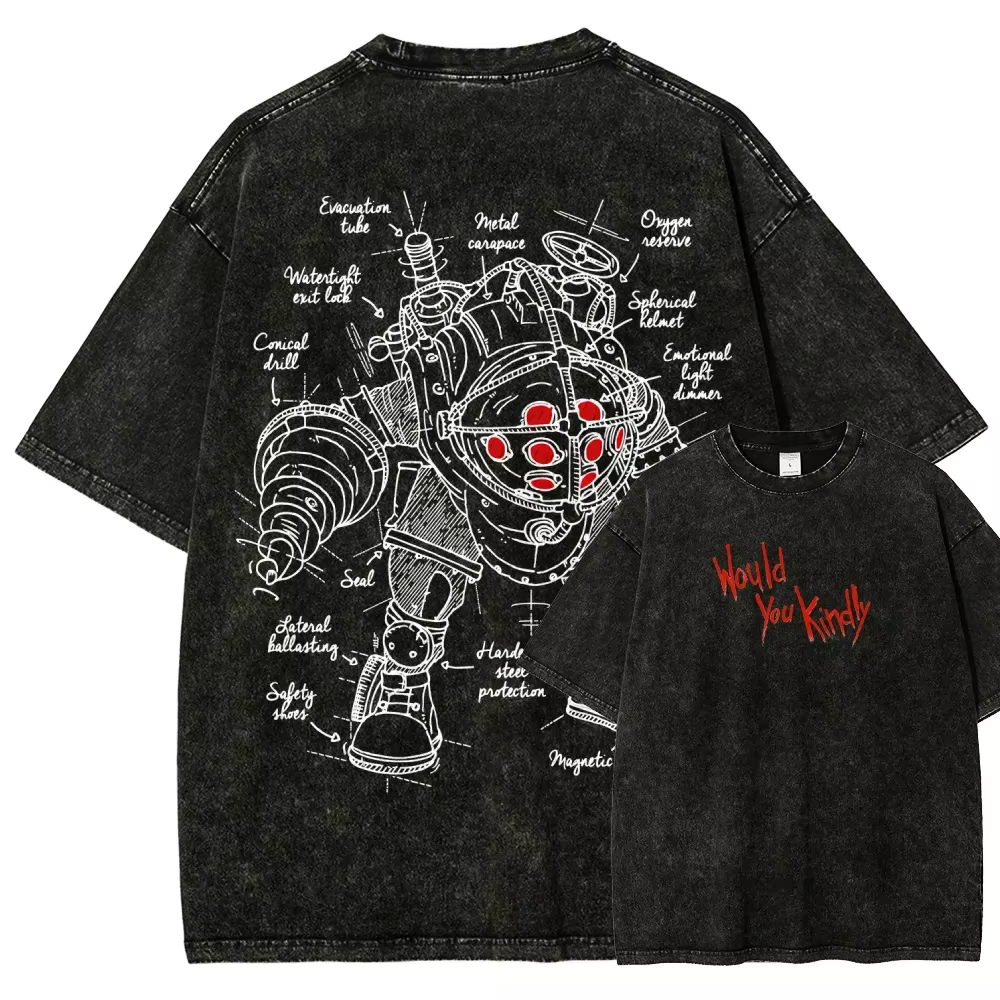 T-shirt imprimé graphique rétro classique de jeu de tir Bioshock, pour hommes et femmes, nouveau sty
