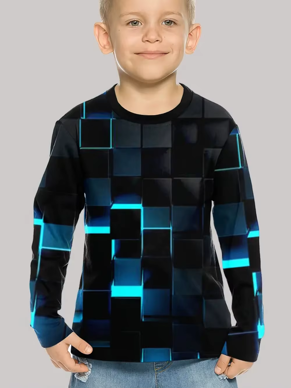 Vêtements pour enfants T-Shirt pour enfants garçon 3 à 14 ans géométrie imprimé T-Shirt à manches lo