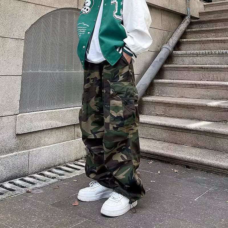 Pantalon Cargo camouflage militaire pour hommes, Streetwear Hip Hop, Baggy, taille haute, jambe droi