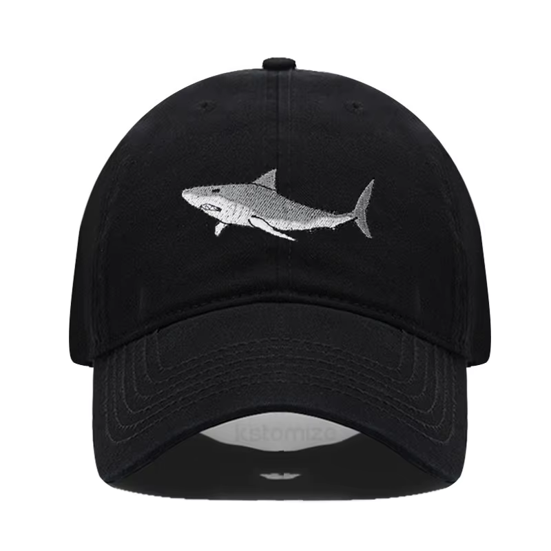 Casquette de baseball brodée avec un requin pour femmes et hommes, mode, réglable, en coton lavé, ca