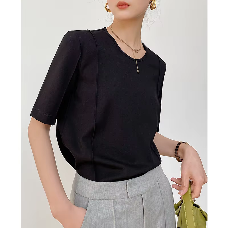 T-shirt blanc à manches courtes et col rond pour femme, élégant et confortable, en coton, Simple, po