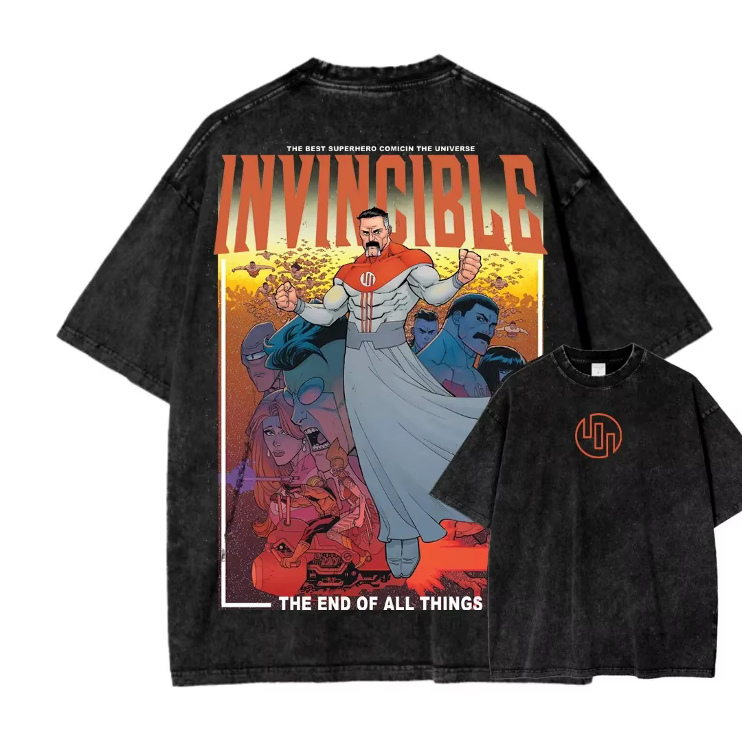 T-shirt délavé Invincible, vêtements personnalisés doux, tenue toute l'année, coupe oversize, pour c