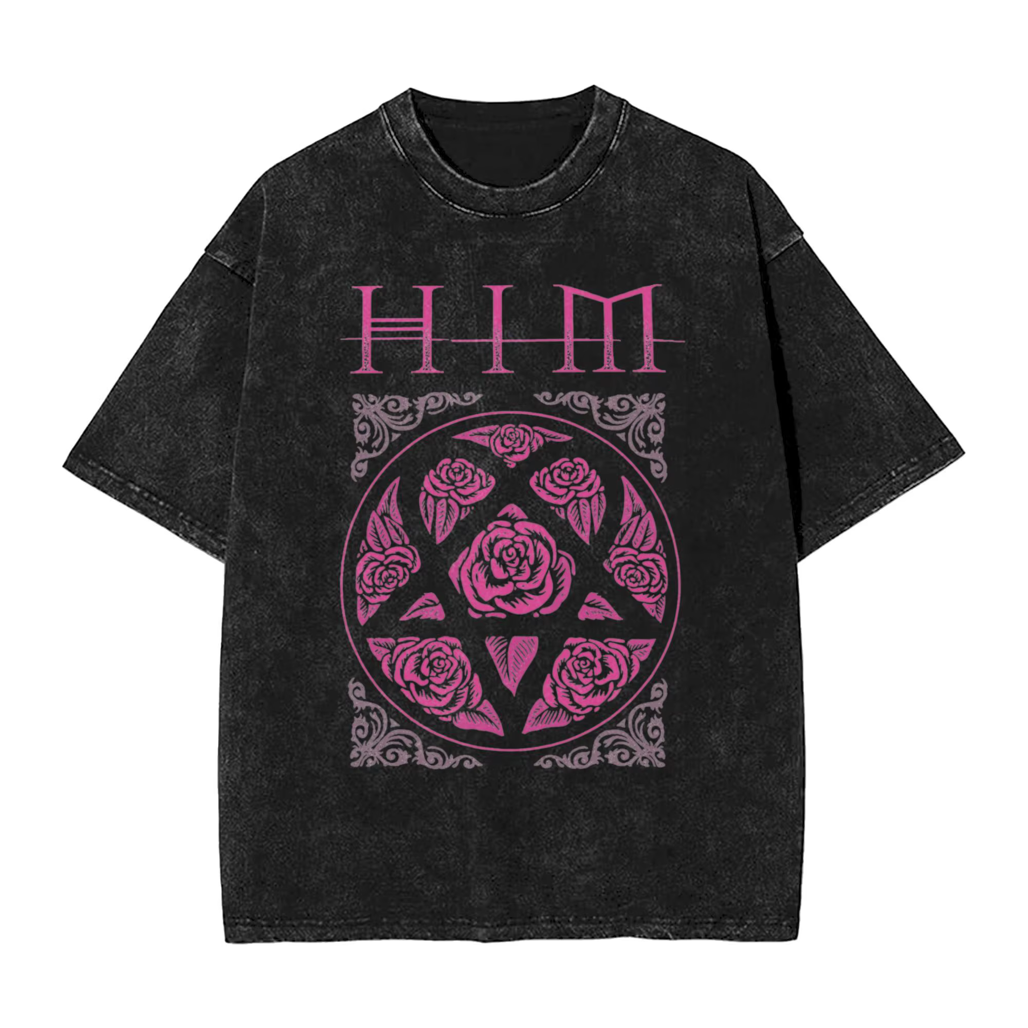 Heartagram Him Band rose lavé t-shirt homme classique T-Shirts décontractés été respirant Hip Hop t-