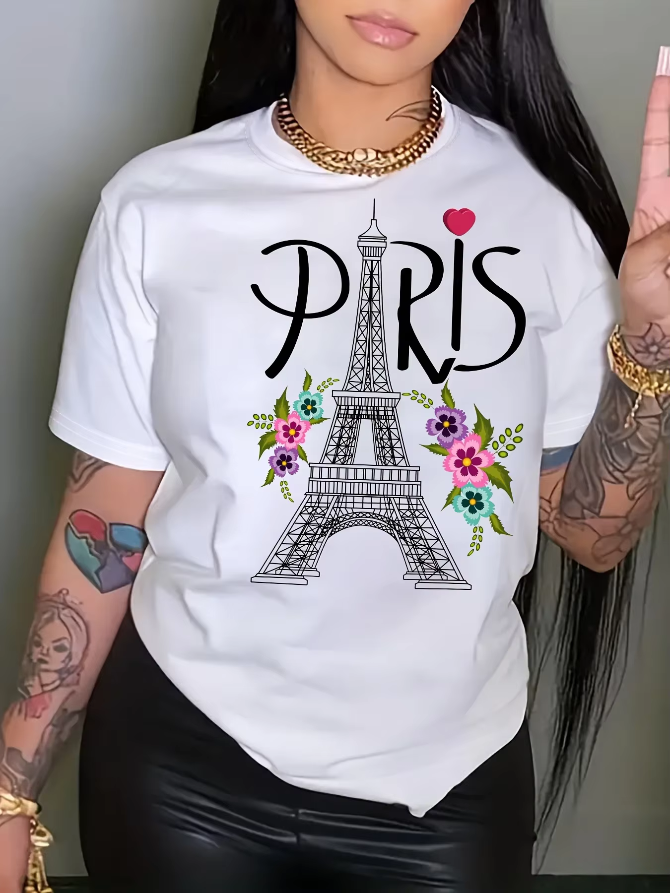 Paris Tour Eiffel imprimé col rond t-shirt style décontracté pour l'été printemps femmes vêtements e