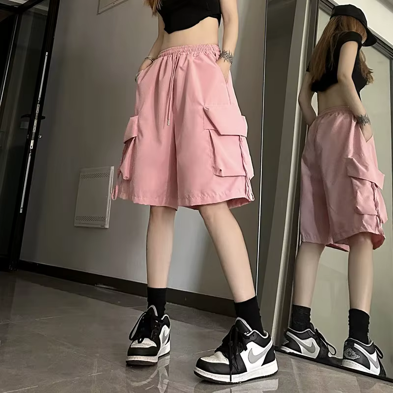 ZOKI femmes taille haute Cargo Shorts Style américain Streetwear été pantalon à jambes larges mode f