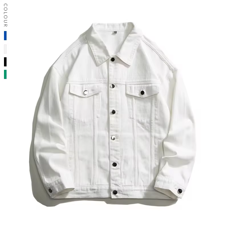 Veste en jean blanc surdimensionné pour homme, streetwear en coton, jean décontracté de haute qualit
