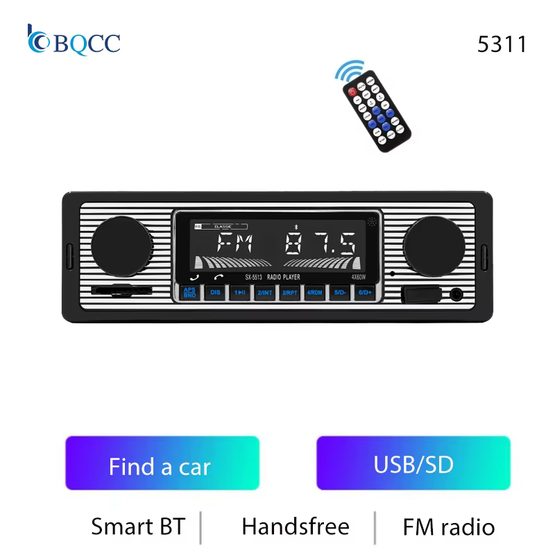 BQCC 1 Din voiture BT MP3 Radio mains libres trouver une voiture FM SD Protection d'alimentation dif