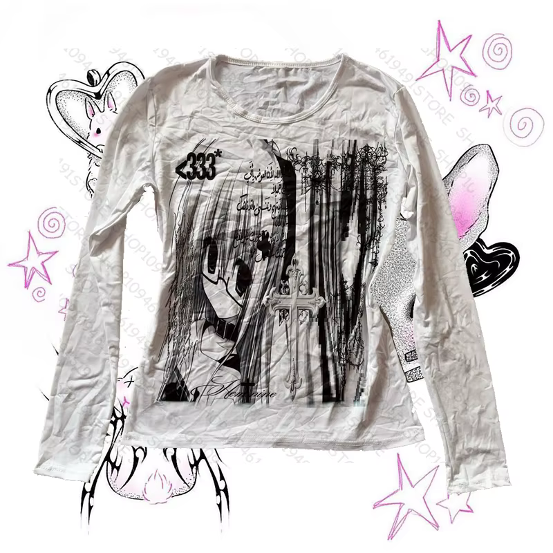 Vêtements Grunge pour femmes t-shirts graphiques Y2k hauts Shoujo fille Style vêtements femme 90s vê