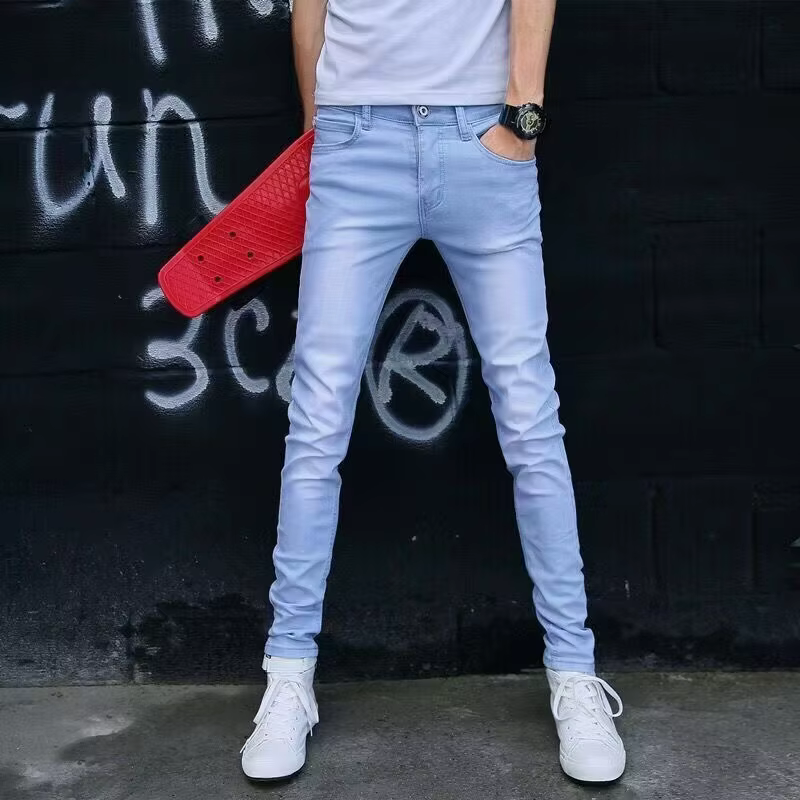 Mode hommes coupe ajustée Denim crayon pantalon de haute qualité noir blanc maigre Stretch jean homm