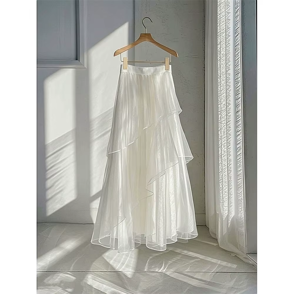 Jupe mi-longue trapèze en maille de Style français pour femmes, Design élégant, belle jupe longue bl