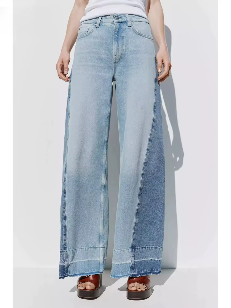 2025 Ropa Y2K mode contraste Patchwork Vintage bleu Baggy jean pantalon pour femmes vêtements droite