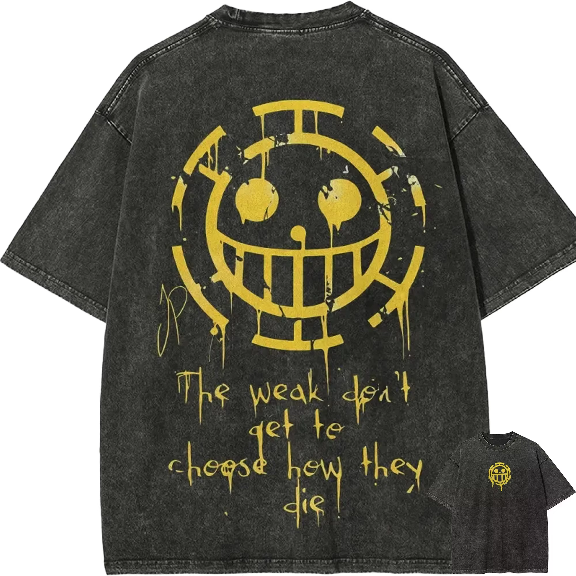 T-shirt Trafalgar Law One Piece Heart Pirates Vintage Acid Wash Streetwear Respirant Rétro Anime Gra