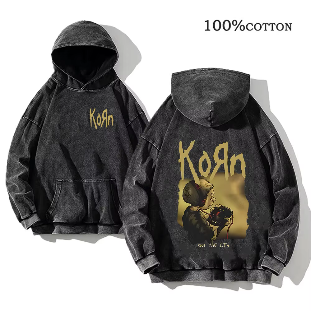 Korn Rock Band World Tour sweats à capuche Vintage lavé hommes sweats coton Hip Hop Streetwear pull 