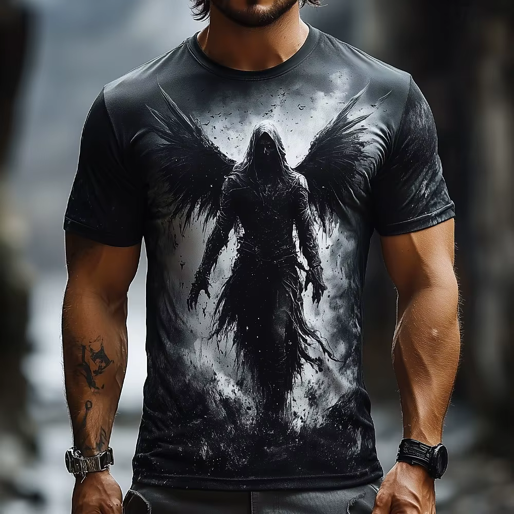 Ange imprimé hommes et femmes décontracté à manches courtes T-Shirt col rond mode tendance Super Coo