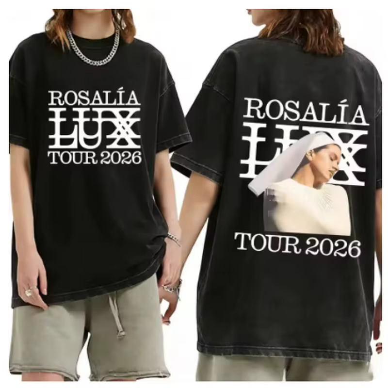 T-shirt en coton délavé vintage Rosalia Lux Tour Album 2025 pour hommes et femmes, coupe décontracté