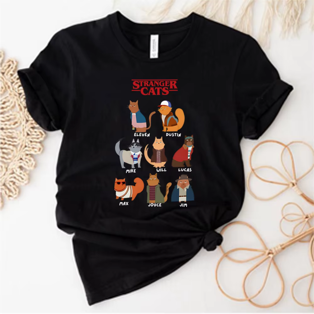 Kawaii étranger chats t-shirt drôle chat chemise série TV à l'intérieur t-shirt rétro Tv chemises un