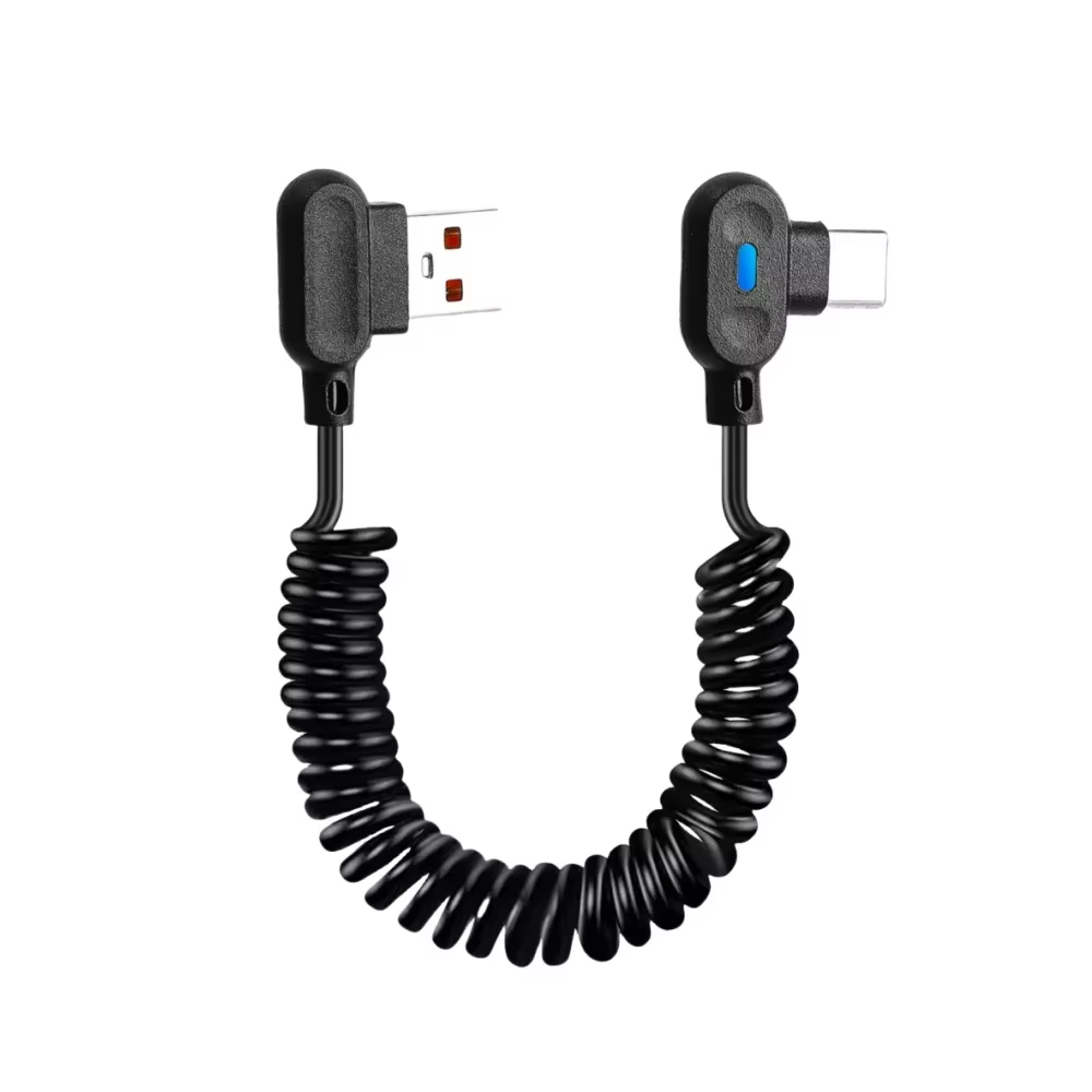 Câble de données à ressort court 6A, Charge rapide, USB Type C, coude, pour Samsung, Huawei, Xiaomi,