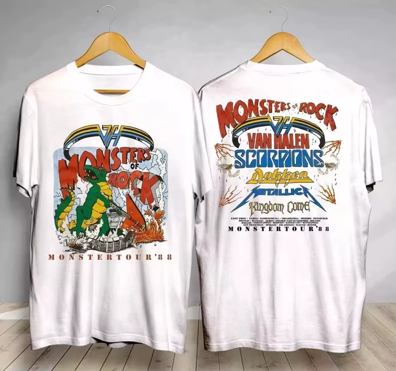 T-shirt noir décontracté à col rond en coton pour hommes, Vintage Monsters of Rock Tour 1988, Tour H