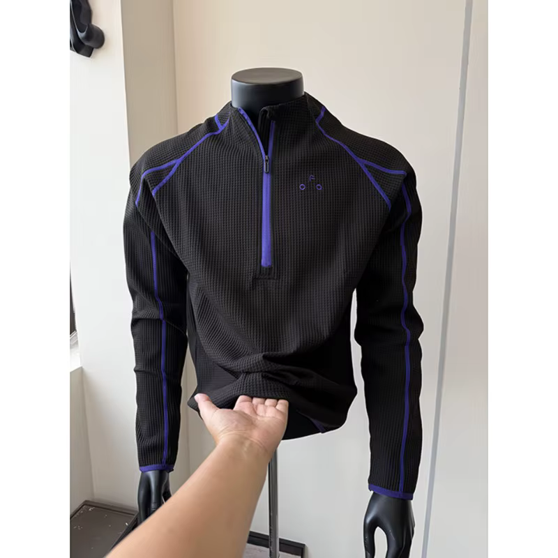 T-shirt de sport pour homme à manches longues, demi-zip, coupe ample, style couple, pour la course e