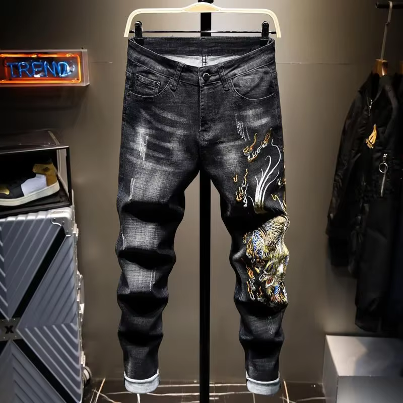 Jean pour hommes pantalon court avec imprimé noir Hip Hop graphique homme Cowboy pantalon années 90 