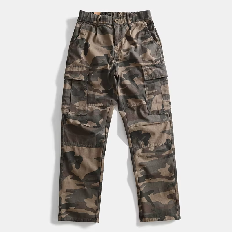 Pantalon de travail camouflage ample à jambe droite pour homme, style rétro, multi-poches, décontrac