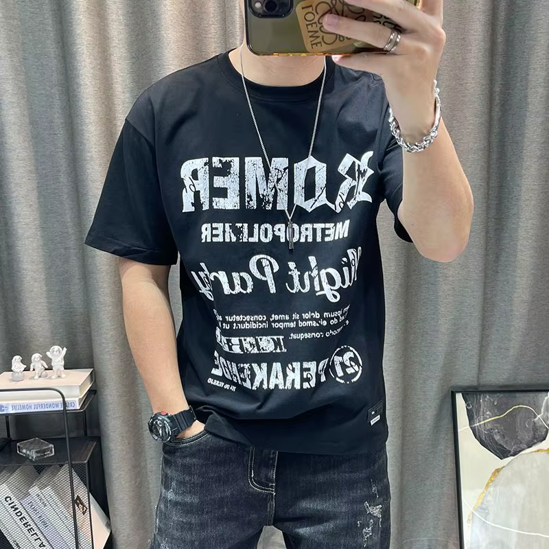 Hommes vêtements été à la mode Vintage lettre imprimer coton basique t-shirt mâle décontracté col ro