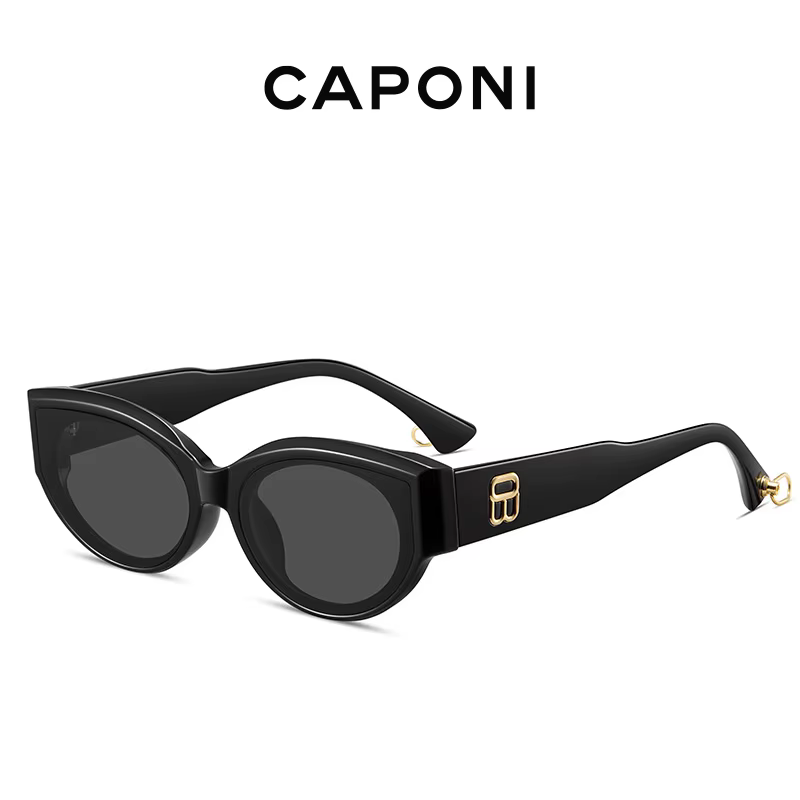 CAPONI-Lunettes de soleil œil de chat pour femmes, nuances noires, design de marque, haute qualité, 