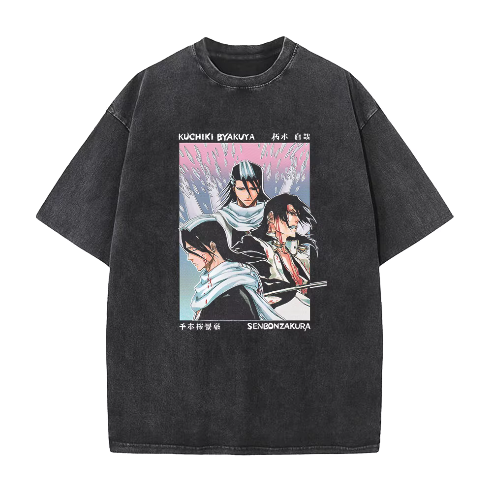 BLEACH Anime Kuchiki Byakuya imprimé t-shirt hommes femmes Vintage lavage coton t-shirt vêtements ét