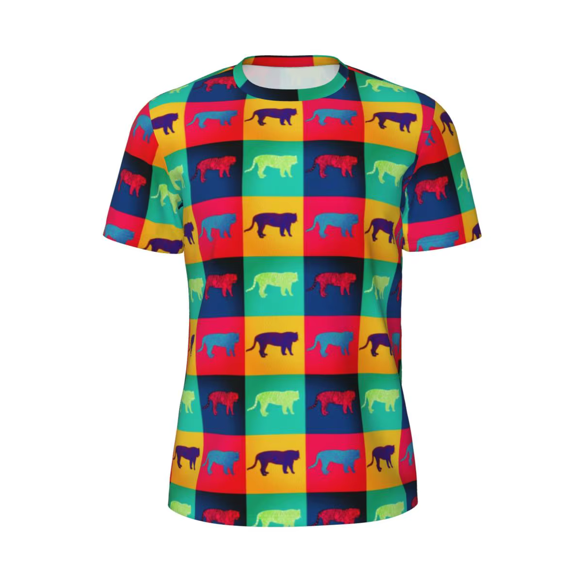 T-shirt Tigre Coloré pour Homme, Style Pop Art, Vintage, Gym, vaccage Rapide, Harajuku, Graphique, V
